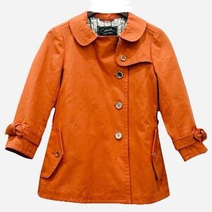 COACH Double Breasted 3/4 Sleeves Bow Tie Short Trench Jacket Size 2 NO BELT